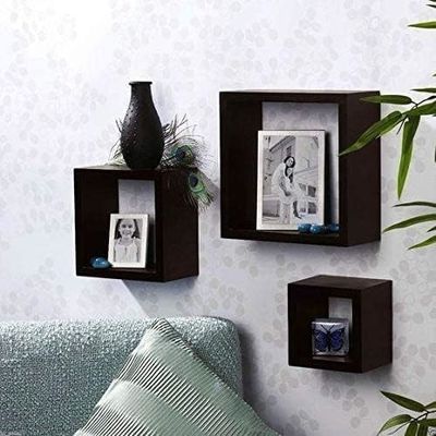 Comedor Conjunto de 3 Estante de almacenamiento de madera negra a medida Display Estante de pared Muebles de cocina