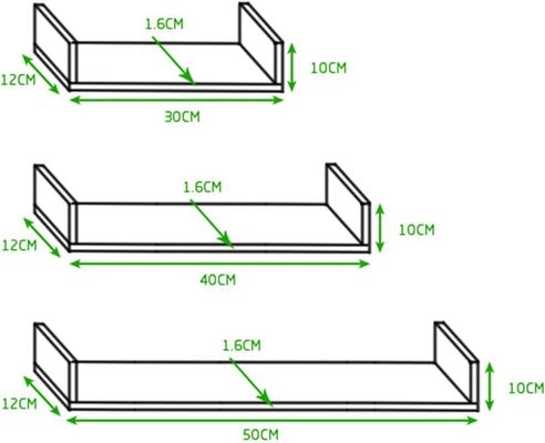 Estantes de pared de madera pintada en forma de U ajustables Set de 3 para el baño Sala de estar