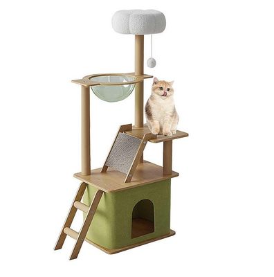 Condominio de gatos de varios niveles con postes de rascado Sisal y construcción de madera duradera