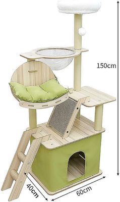 Condominio de gatos de varios niveles con postes de rascado Sisal y construcción de madera duradera