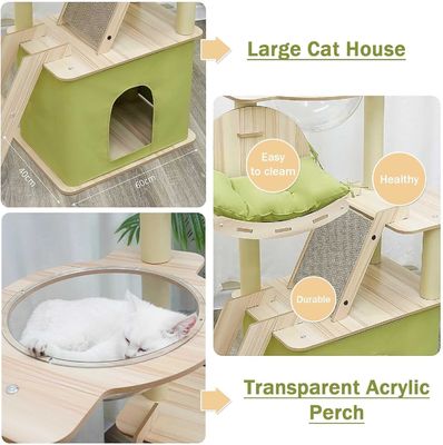 Condominio de gatos de varios niveles con postes de rascado Sisal y construcción de madera duradera