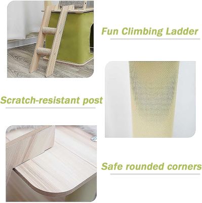 Condominio de gatos de varios niveles con postes de rascado Sisal y construcción de madera duradera