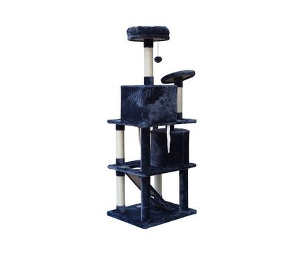 Muebles de sala de estar gris oscuro 4 plataformas 64 pulgadas árbol de gato con 2 camas cubos casa de juegos