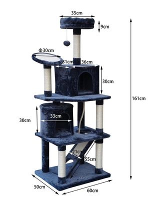 Muebles de sala de estar gris oscuro 4 plataformas 64 pulgadas árbol de gato con 2 camas cubos casa de juegos
