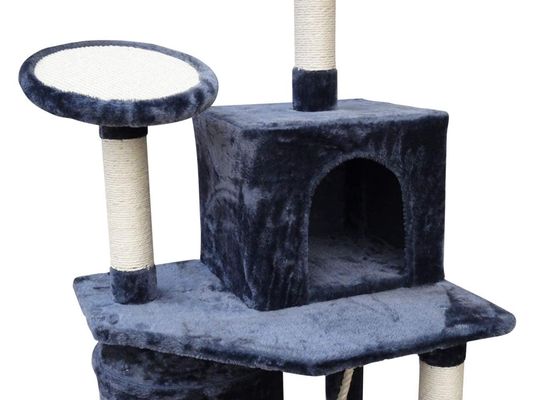 Muebles de sala de estar gris oscuro 4 plataformas 64 pulgadas árbol de gato con 2 camas cubos casa de juegos