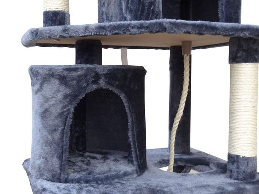 Muebles de sala de estar gris oscuro 4 plataformas 64 pulgadas árbol de gato con 2 camas cubos casa de juegos