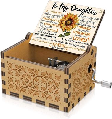 U R My Sunshine Sunflower Caja de música ambiental de madera grabado láser de colores