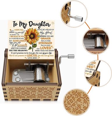 U R My Sunshine Sunflower Caja de música ambiental de madera grabado láser de colores