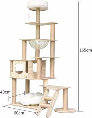Torre de gato de madera de tamaño personalizado con componentes de rascador de marco de escalada de varios niveles