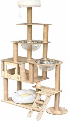 Torre de gato de madera de tamaño personalizado con componentes de rascador de marco de escalada de varios niveles
