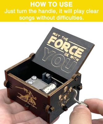 Rectángulo Personalizado Vintage Laser grabado de Star Wars caja de música de manivela de madera