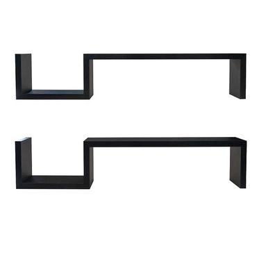 Diseño de forma S Decoración negra Estantes flotantes de madera Estantes de pared para el dormitorio