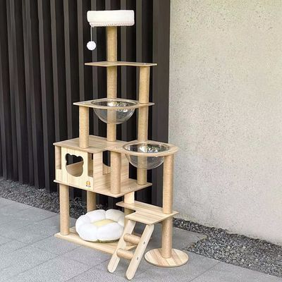 Torre de gato de madera de tamaño personalizado con componentes de rascador de marco de escalada de varios niveles