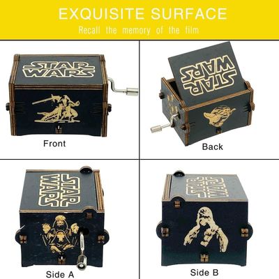 Rectángulo Personalizado Vintage Laser grabado de Star Wars caja de música de manivela de madera