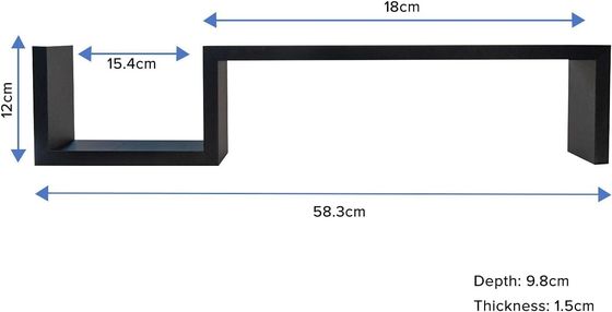 Diseño de forma S Decoración negra Estantes flotantes de madera Estantes de pared para el dormitorio