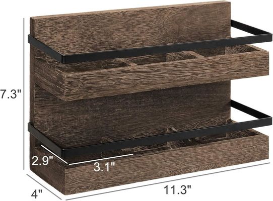 Bolsas de té de madera rústica de 2 niveles soporte montado en la pared caja de té para condimentos de café mostrador estante estante de té
