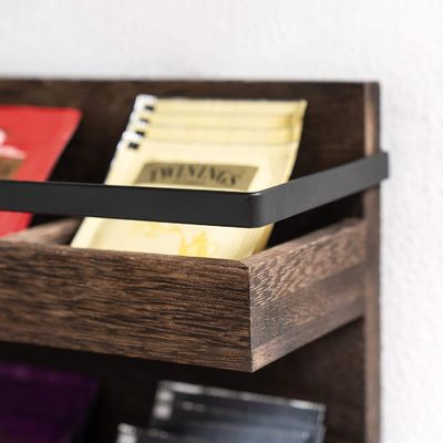 Bolsas de té de madera rústica de 2 niveles soporte montado en la pared caja de té para condimentos de café mostrador estante estante de té