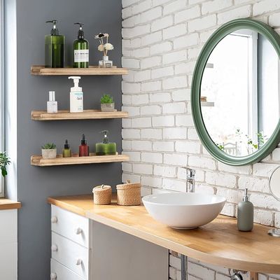 16.9 pulgadas Conjunto De 3 Estantes De Madera Marrón Adjustables Estantes Rústicos De Pared Para Oficina