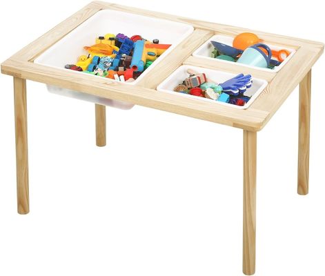 Tabla sensorial de madera con 3 contenedores para niños pequeños Estand clasificación Estante no plegable