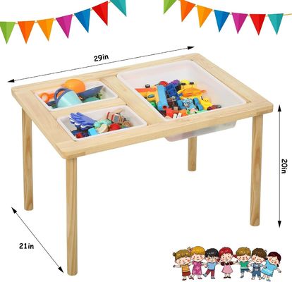 Tabla sensorial de madera con 3 contenedores para niños pequeños Estand clasificación Estante no plegable