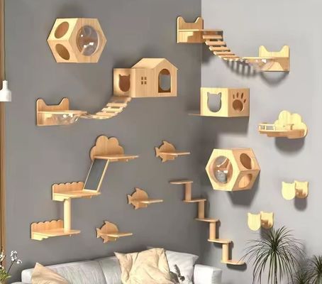 Tamaño personalizado Cama de gato montada en la pared Estante de madera para gatos para escalar en la sala de estar