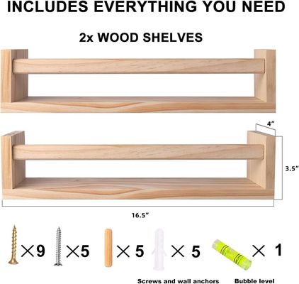 Embalaje de correo Estantes para la decoración del hogar y la guardería Conjunto de 2 estanterías flotantes de madera natural