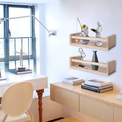 Embalaje de correo Estantes para la decoración del hogar y la guardería Conjunto de 2 estanterías flotantes de madera natural