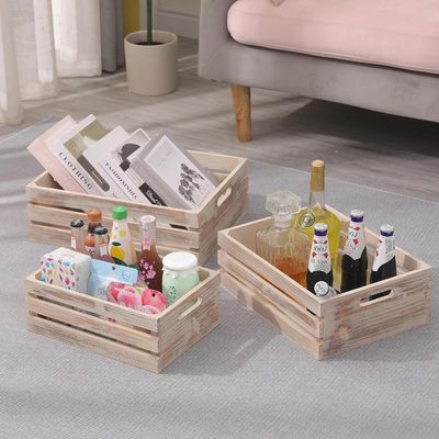 Cajas decorativas de contenedores de madera de almacenamiento Conjunto de 3 cajas con asas 13.25x9.5x5.5