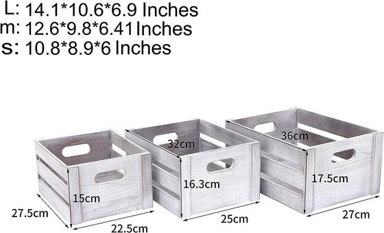Caja de exhibición rústica de madera blanca Conjunto de 3 cajas de almacenamiento decorativas de pino NO plegable