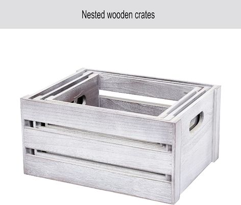 Caja de exhibición rústica de madera blanca Conjunto de 3 cajas de almacenamiento decorativas de pino NO plegable