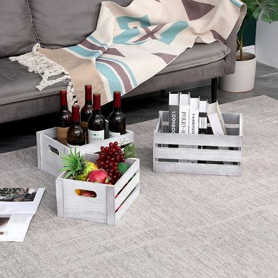 Caja de exhibición rústica de madera blanca Conjunto de 3 cajas de almacenamiento decorativas de pino NO plegable