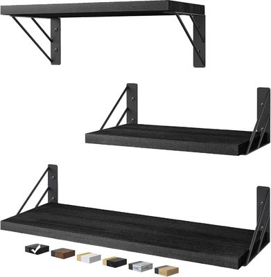 Conjunto de 3 estanterías flotantes de madera rústica para almacenamiento.