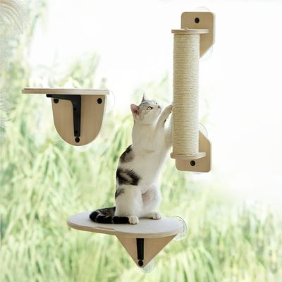 Inicio Muebles Cat Climber Set Percha de ventana de madera Escaleras de escalada y poste de rascado