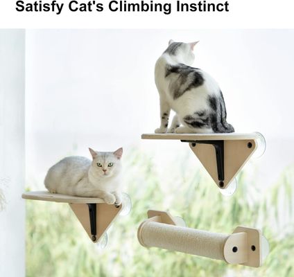 Inicio Muebles Cat Climber Set Percha de ventana de madera Escaleras de escalada y poste de rascado