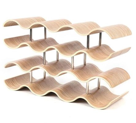 Estante de madera sólida personalizado de 4 capas para una fácil instalación de almacenamiento de botellas de vino de onda de madera