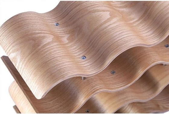 Estante de madera sólida personalizado de 4 capas para una fácil instalación de almacenamiento de botellas de vino de onda de madera