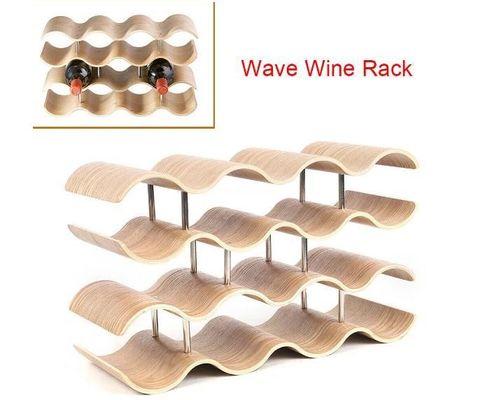 Estante de madera sólida personalizado de 4 capas para una fácil instalación de almacenamiento de botellas de vino de onda de madera