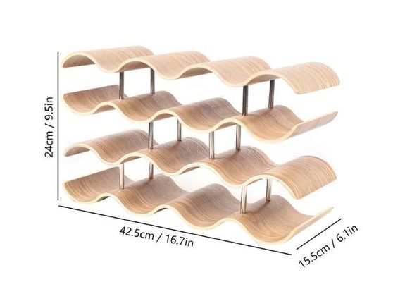 Estante de madera sólida personalizado de 4 capas para una fácil instalación de almacenamiento de botellas de vino de onda de madera