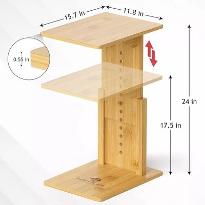 Mesa lateral en forma de C de bambú rectángulo ajustable para mesa de café de madera detrás del sofá