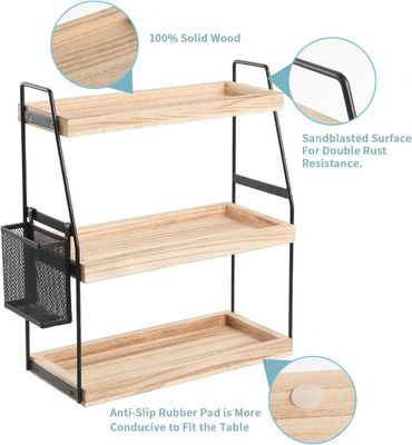 Estante de 3 niveles con bandeja de madera