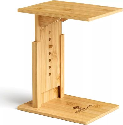 Mesa lateral en forma de C de bambú rectángulo ajustable para mesa de café de madera detrás del sofá