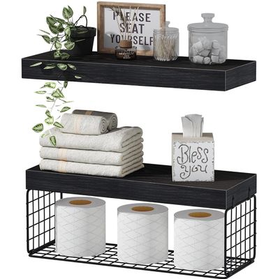 Cuencas Estantes de baño de madera sobre la pared del inodoro Estantes flotantes montados Estantes de granja Estante de papel higiénico Almacenamiento