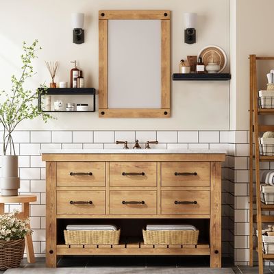 Cuencas Estantes de baño de madera sobre la pared del inodoro Estantes flotantes montados Estantes de granja Estante de papel higiénico Almacenamiento