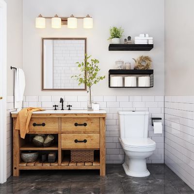 Cuencas Estantes de baño de madera sobre la pared del inodoro Estantes flotantes montados Estantes de granja Estante de papel higiénico Almacenamiento