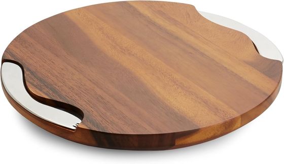 Logotipo personalizado Acceptable tabla de corte de acacia de ranura redonda con cuchillo y extensor