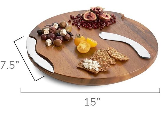 Logotipo personalizado Acceptable tabla de corte de acacia de ranura redonda con cuchillo y extensor