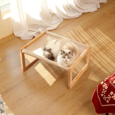 Embalaje de correo Y hamaca de gato de madera 21 x 16.5 pulgadas Muebles elevados para mascotas Color de madera