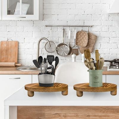 Caja de madera 2 paquetes de madera Riser planta taburete mostrador bastidor redondo maceta flor pedestal retro planta