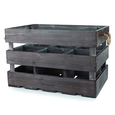 Cesta de caja de vino de madera marrón de estilo vintage con mangos y color de mancha