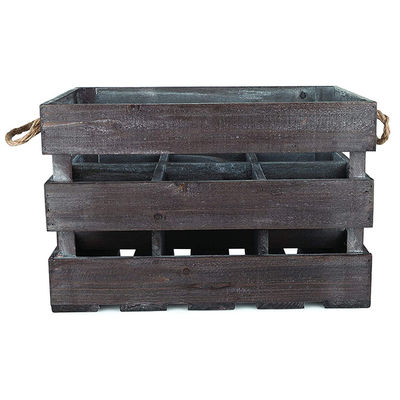 Cesta de caja de vino de madera marrón de estilo vintage con mangos y color de mancha